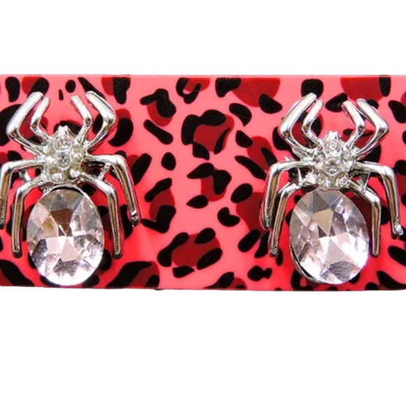 BETSEY JOHNSON ALLOY AND CRYSTAL SPIDER EARRINGS - Picture 1 of 5